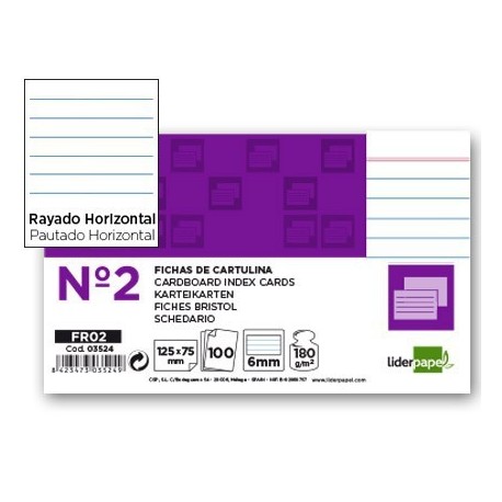 Fitxa Liderpapel ratllada nº2 75x125mm 100u.