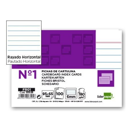 Fitxa Liderpapel ratllada nº1 65x95mm 100u.