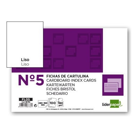 Fitxa Liderpapel llisa nº5 160x220mm 100u.