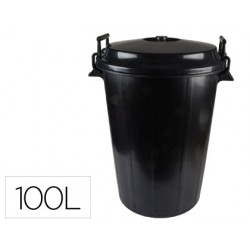 Cubo de basura negro con tapa 100L.